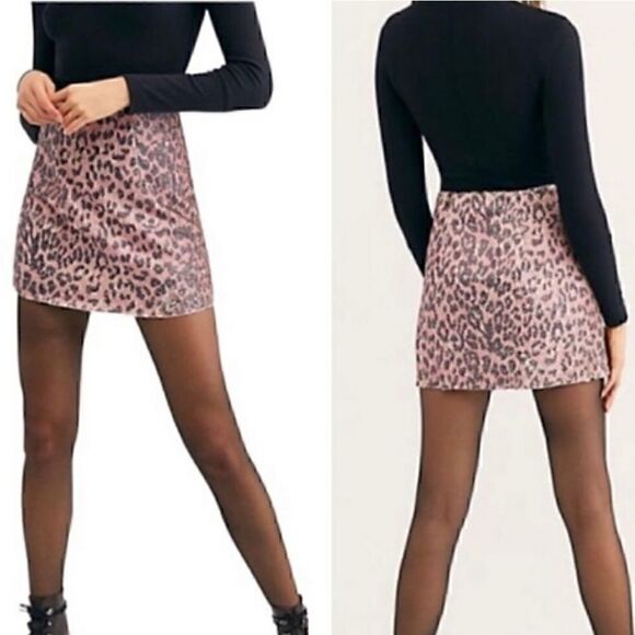 NEW Free People Pink Skinny Sequin Cheetah Skirt - Picture 1 of 15
